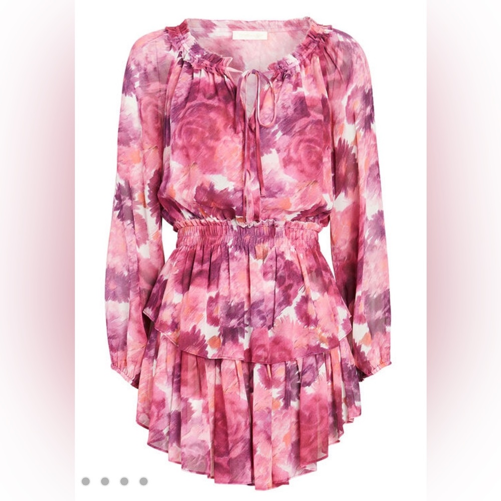 NEW LoveShackFancy 100% Silk Floral Ruffled Popover Mini Dress NWT